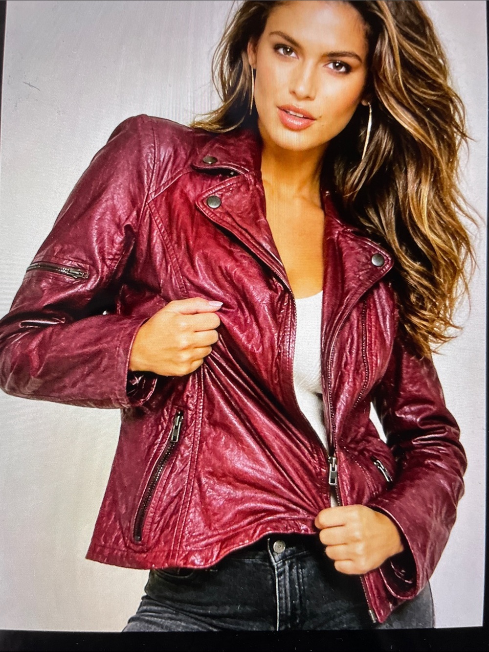 Muubaa Burgundy Leather Moto Jacket